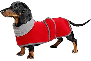 Geyecete Dachshund Sweater - Padded Fleece Dog Jacket for Winter, Dachshund Coat with High Collar, Red, S