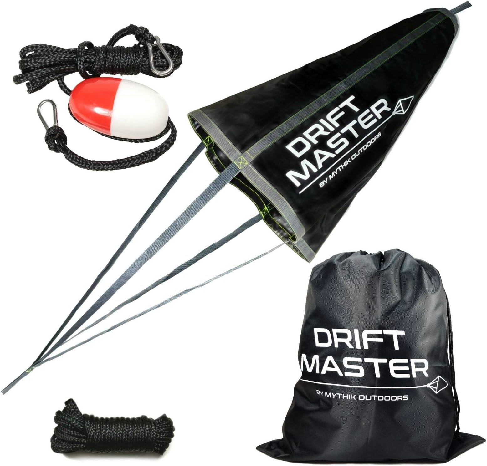Mythik Lures Drift Master - Drift Sock and Anchor Harness Kit (Collapsing Cord Included) - for Lake River Ocean Anchoring or Trolling Bag