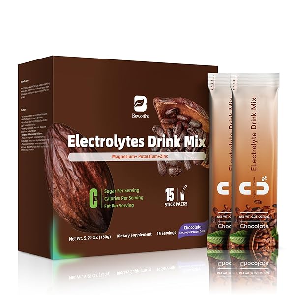 B BEWORTHS ELECTROLYTES POWDER PACKETS FOR ELECTROLYTE DRINK MIX | SUGAR-FREE ELECTROLYTES PACKETS WITH VITAMINS & MAGNESIUM REPLENISH HYDRATION – 15 STICKS