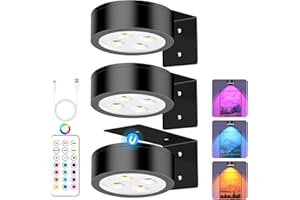 SIXDEFLY 13 RGB Color Changing Led Art Display Light for Picture Frame,Rechargeable Battery Operated Led Painting Light with Remote Control Dimmable & Timer,3Pack Black