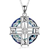SHEAISRS Compass Necklace For Graduation Gift 925 Sterling Sliver Crystal Circle Pendant Necklace Inspirational Jewelry Gift for Women