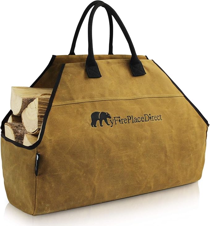 MyFirePlaceDirect Heavy Duty Waxed Canvas Log Carrier Tote