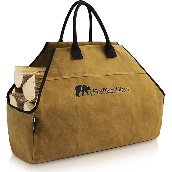 Outdoor 360 Firewood Bag Carrier - Extra Large Wood Bag For Firewood-Water Resistant Carrying Bag With Padded Handles & A Handy Side Pocket-24 L X19 H X12-Waxed Canvas Log Tote For