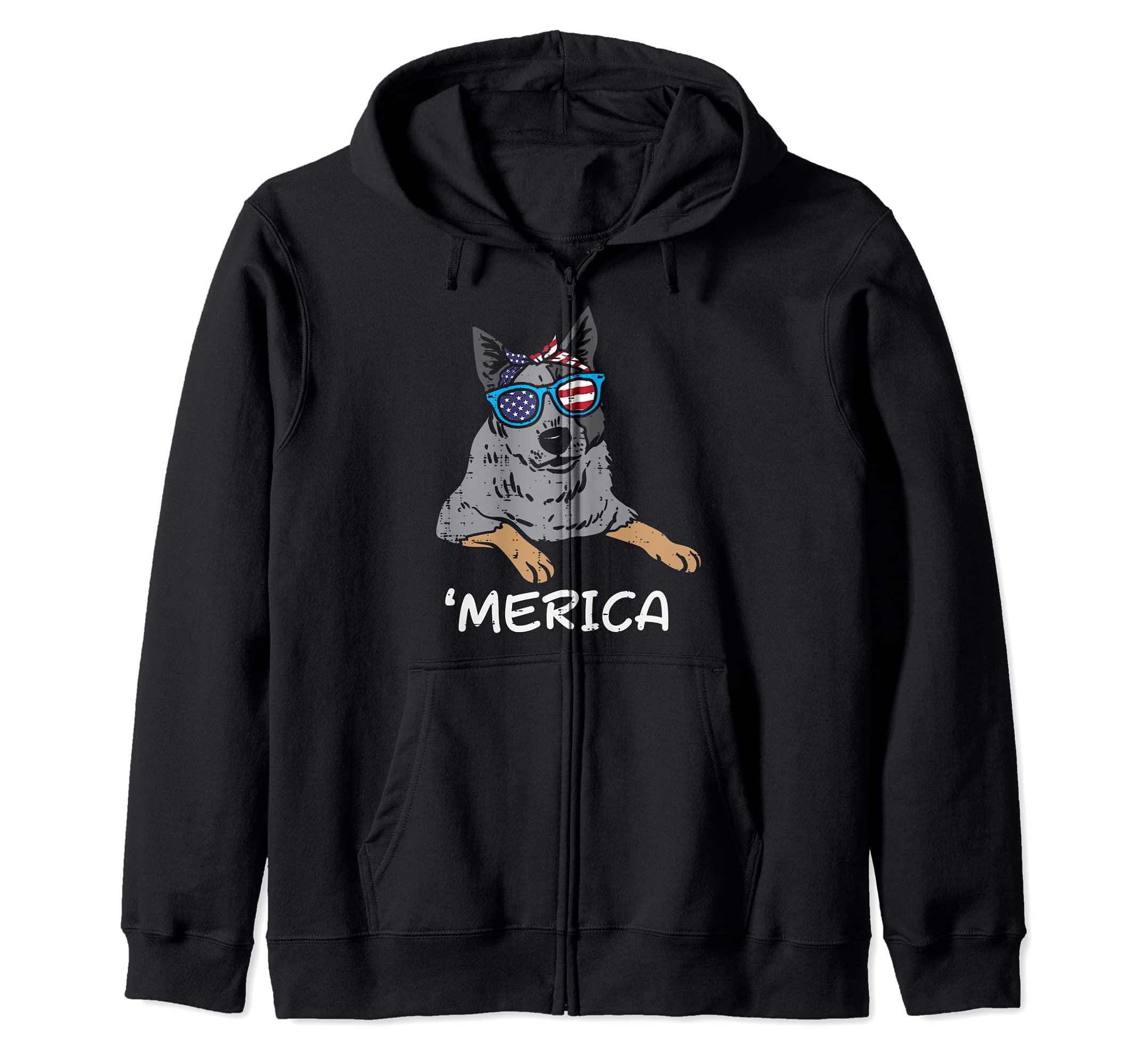 Merica Heeler Cattle Dog American USA 4th Of July Fourth Dog Zip Hoodie
