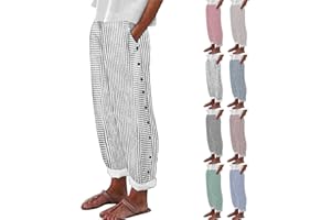 PIFAME Linen Pants Women Summer Petite Linen Pants Ladies Linen Gauze Pants Women Pull On Pants for Women Striped Pants