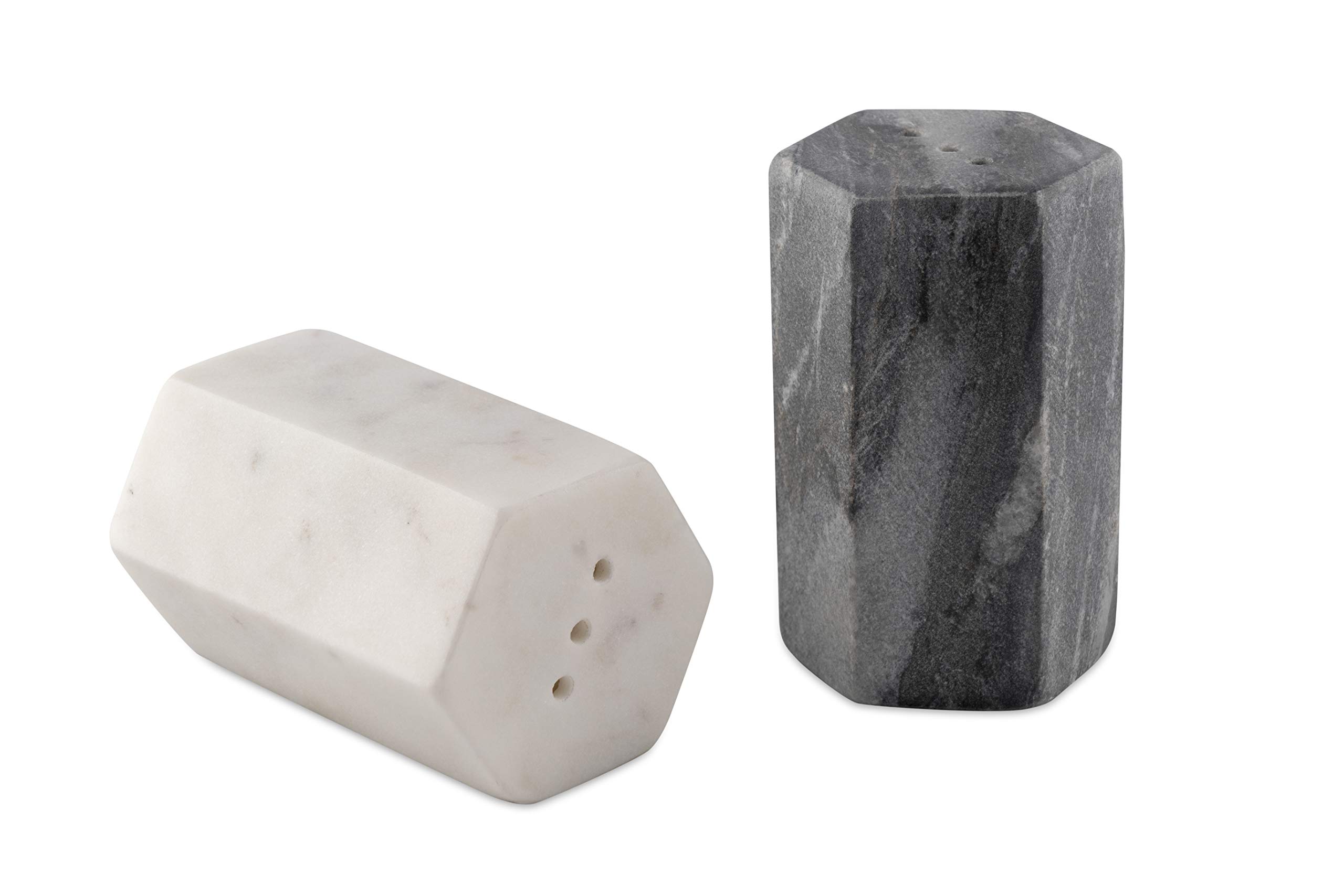 GoCraft Salt and Pepper Shakers Set, Handmade, White and Black Marble Spice Shakers for Kitchen and Dining Table, Elegant Spice Dispenser, Heavy and Durable Stone Salt Pepper Holder (Weighted