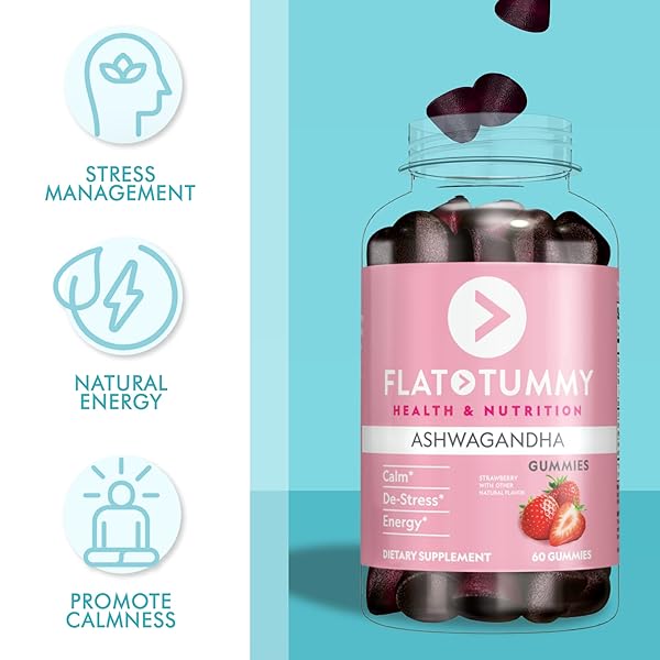 FLAT TUMMY TEA ASHWAGANDHA GUMMIES (60 COUNT) FEAT. LEMON BALM – DESTRESS,CALM,NATURAL ENERGY VEGAN,GLUTEN-FREE,GELATINE-FREE MADE WITH CLINICALLY STUDIED SENSORILL® FOR STRESS MANAGEMENT