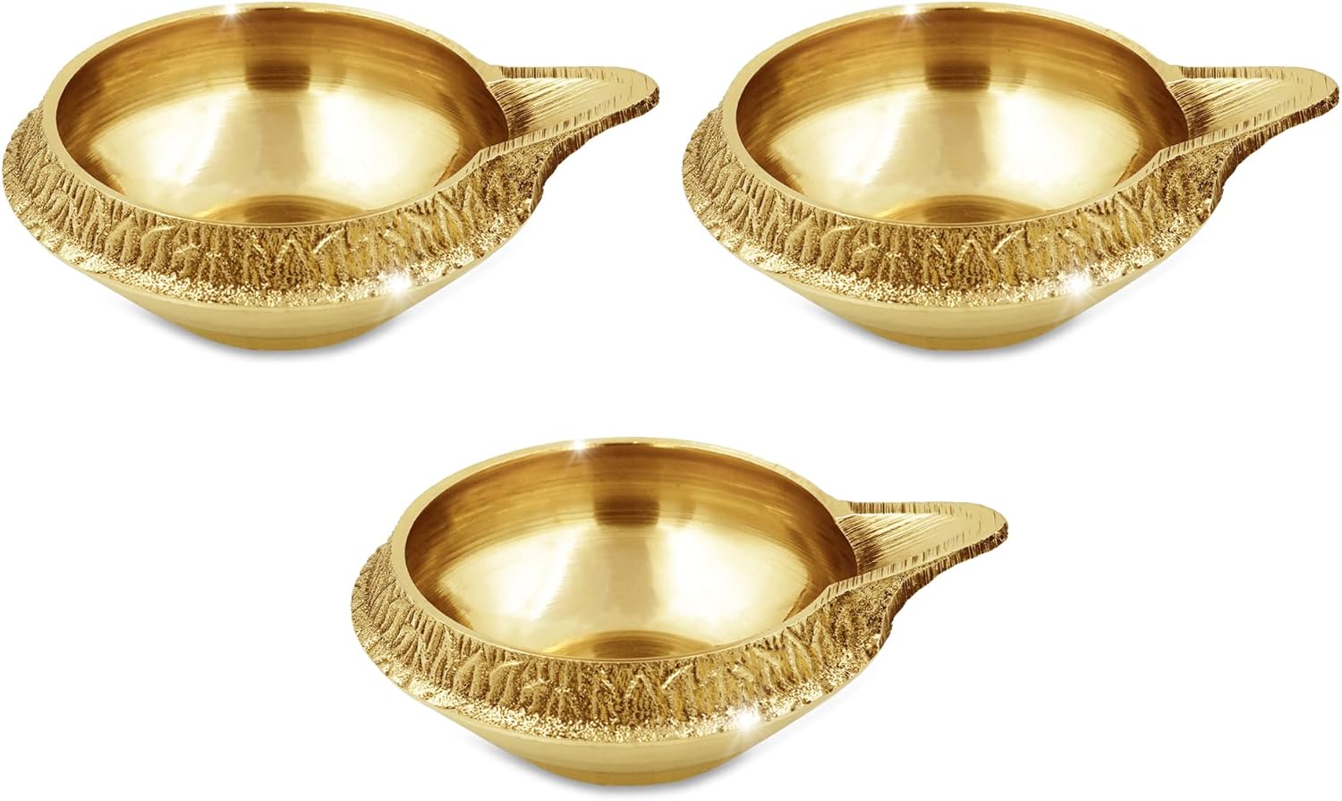 Oil Lamps & Accessories - Shubhkart Traditional Embossed Brass Oil Lamp for Puja Kuber deep/Diya/Puja Deepak/Deepam Oil Lamp Packs (Pack of 3)