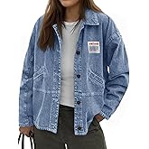 Cicy Bell Womens Oversized Denim Jackets Boyfriends Button Down Utility Jean Jackets Vintage Y2k Fall Coat