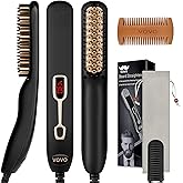 VOVO Beard Straightener Comb Upgrade Professional 2 in 1 Men's Beard Straightening Heated Hair Straightening Brush Portable Anti-Burn 6 Temperature Adjustable with LED Display for Home and Travel