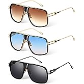 Frienda 3 Pairs Retro Sunglasses for Men Oversized Men Shades Glasses Fashion Alloy Metal Gold Frame Polarized Sun Glasses