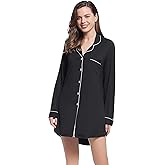 Amorbella Bamboo Viscose Sleep Shirt Women Long Sleeve Button Down Nightgowns Cooling Pajamas Nightshirt S-XXL