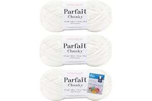 Premier Yarns Parfait Chunky - 3.5 Oz - #6 Super Bulky Weight - 3 Pack Bundle with Bella's Crafts Stitch Markers (Cream)