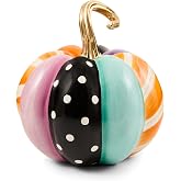 MACKENZIE-CHILDS Resin Pumpkin, Medium, Whimsy Patchwork | Hand-painted design, decorative fall, Halloween, and Thanksgiving figurine, 10.5" dia. x 10.5" H