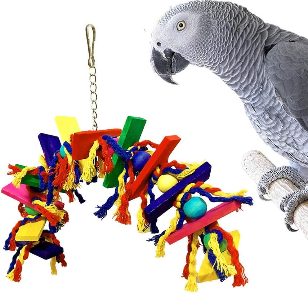 ANIAC Bird Chewing Toys Parrots Wooden Block Perches with Colorful Rope African Grey Swing Birdcage Accessories Parakeet Climbing Stand bar : Pet Supplies