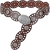 LEACOOLKEY Hollow Western Disc Belt for Dress Boho Concho Belt Vintage Country Waist Belts for Women