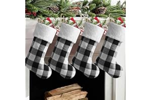 Merihouse Chirstmas Stockings 4 Pack 18 Inch, Large Buffalo Plaid Xmas Stockings with Faux Fur Cuff, Country Rustic Holiday Indoor Decorations for Family