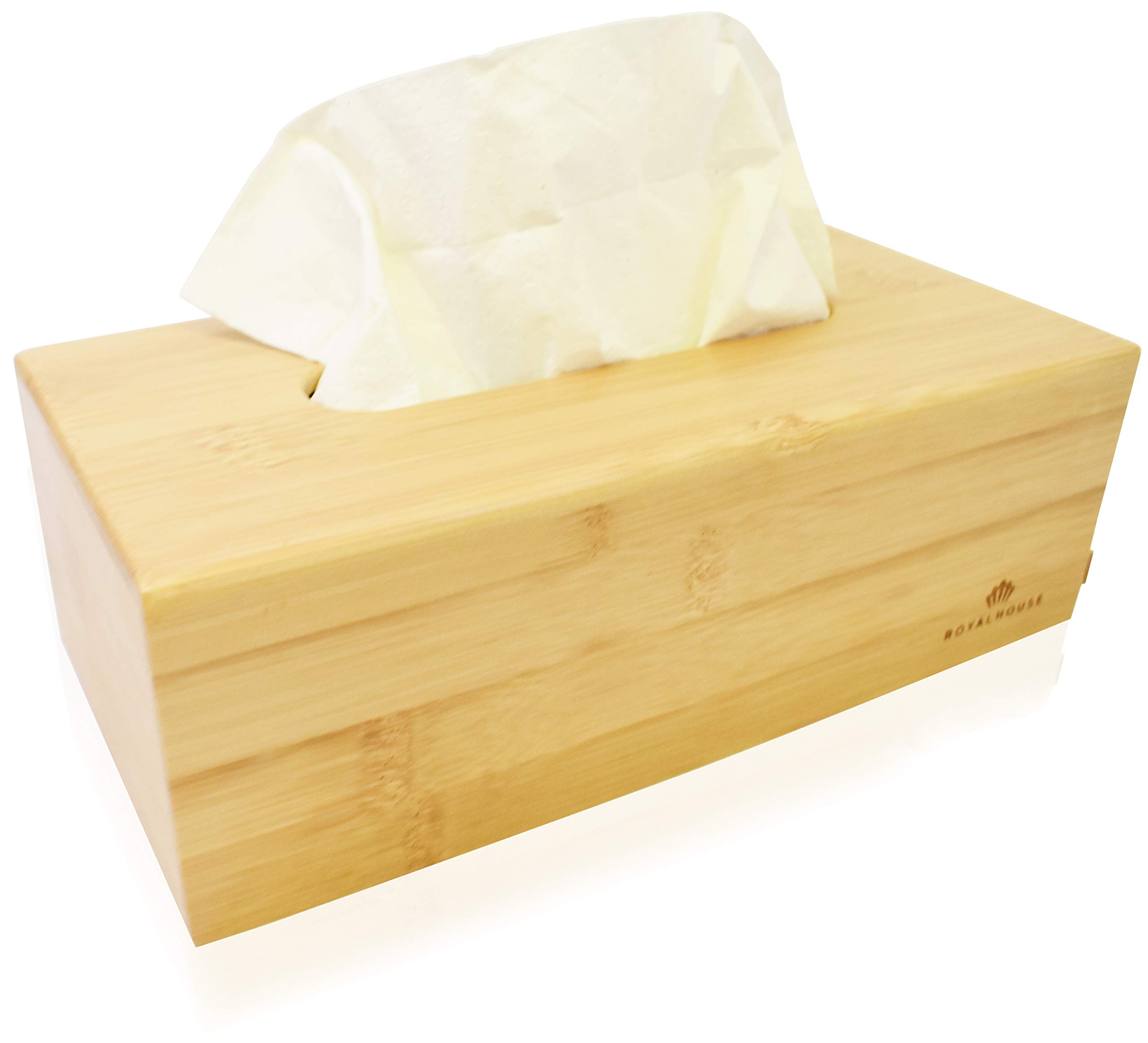 Photo 1 of ROYALHOUSE Bamboo Tissue Box Cover– Perfect for Bathroom, Bedroom, Countertops, Night Stands, and Office – Wooden Bathroom Accessories for Paper and Facial Tissue – Rustic Tissue Dispenser