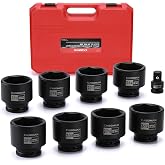 CASOMAN 9PCS 3/4" Drive Spindle Axle Nut Impact Socket Set, Include 1/2" to 3/4" Adapter, 6 Point, CR-MO, 2-1/16" to 2-1/2", Large Socket Set, Heavy Duty Use In Removing And Installing Axle Nuts