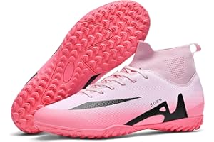 XJIODF Men's Soccer Shoes High-Tops Lace-Up Non-Slip Spikes Indoor Football Futsal TF Turf Cleats