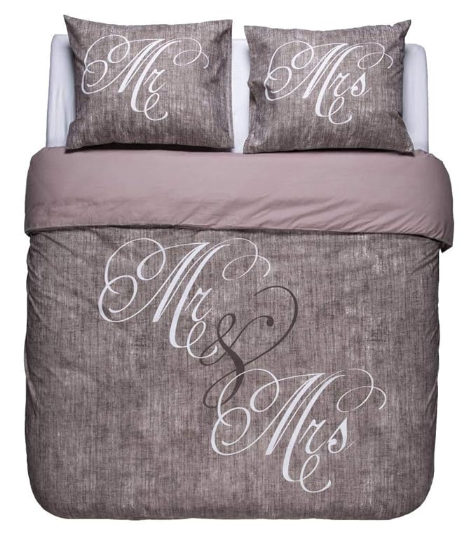 NIGHTLIFE Bettwäsche/Bettbezüge Love Couple Taupe - Braun - 200x200/220 - Mit 2 Kissenbezüge 60x70