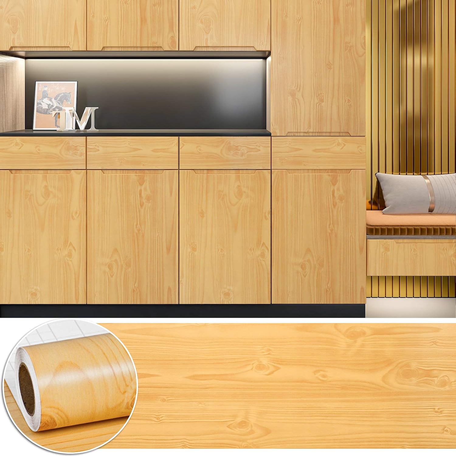 CHICHOME Wood Wallpaper Peel and Stick Yellow Wood Grain Contact Paper