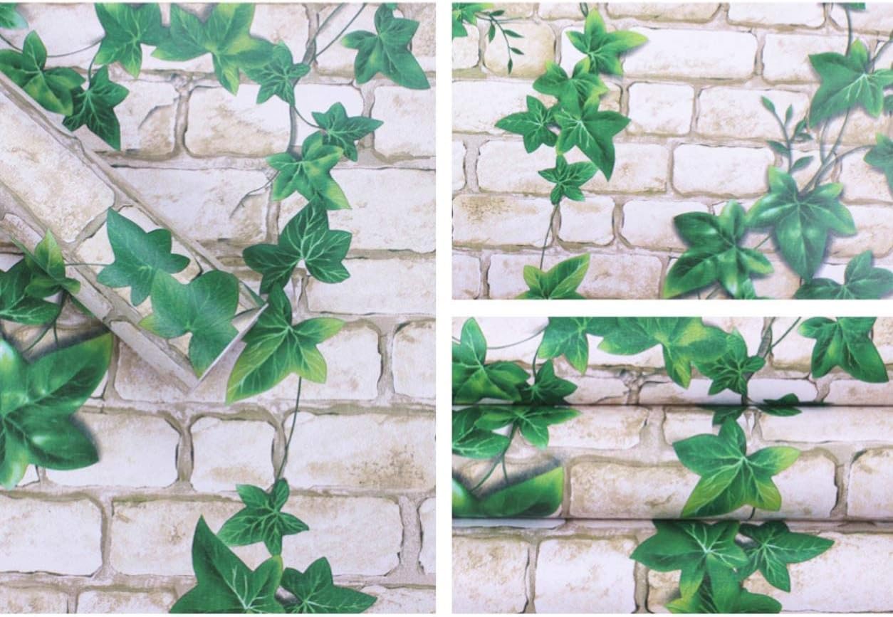 Amazon Lupika ルピカ 壁紙 はがせる レンガ 壁紙シール ウォールステッカー 緑 自然 グリーン ツタ草 防水 簡単 貼り付け 選べるデザイン 45cmx10m ペールグリーン 壁紙