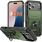PASNEW Military Case for iPhone 17 Pro,Metal Kickstand & Slide Camera Cover,Multi-Layer Heavy Duty Shockproof Protection Hard Shell for iPhone17Pro,6.3 inch,Army Green