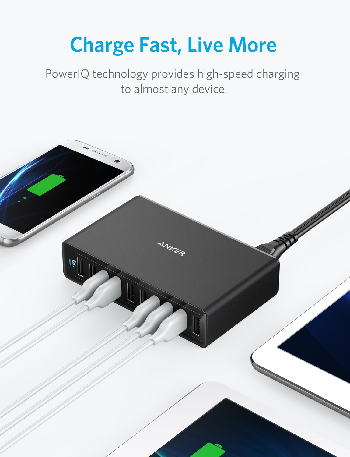 Anker 60W 10Port USB Wall Charger, PowerPort 10 for iPhone Xs/XS