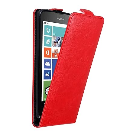 Cadorabo Hülle für Nokia Lumia 630/635 in Apfel ROT - Handyhülle im Flip Design mit Magnetverschluss - Case Cover Schutzhülle
