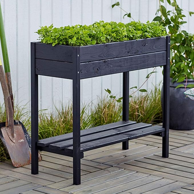 Jardinera de madera maciza, huerto urbano, macetero alto, con ...