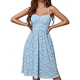 YATHON Summer Casual Dress for Women 2025 Vacation Beach Dresses Adjustable Spaghetti Strap Sundress with Pockets