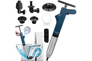 Stainless Steel Toilet Plunger, Air Drain Blaster, High Pressure Drain Blaster Gun, Drain Clog Remover Tool with Visual Barom