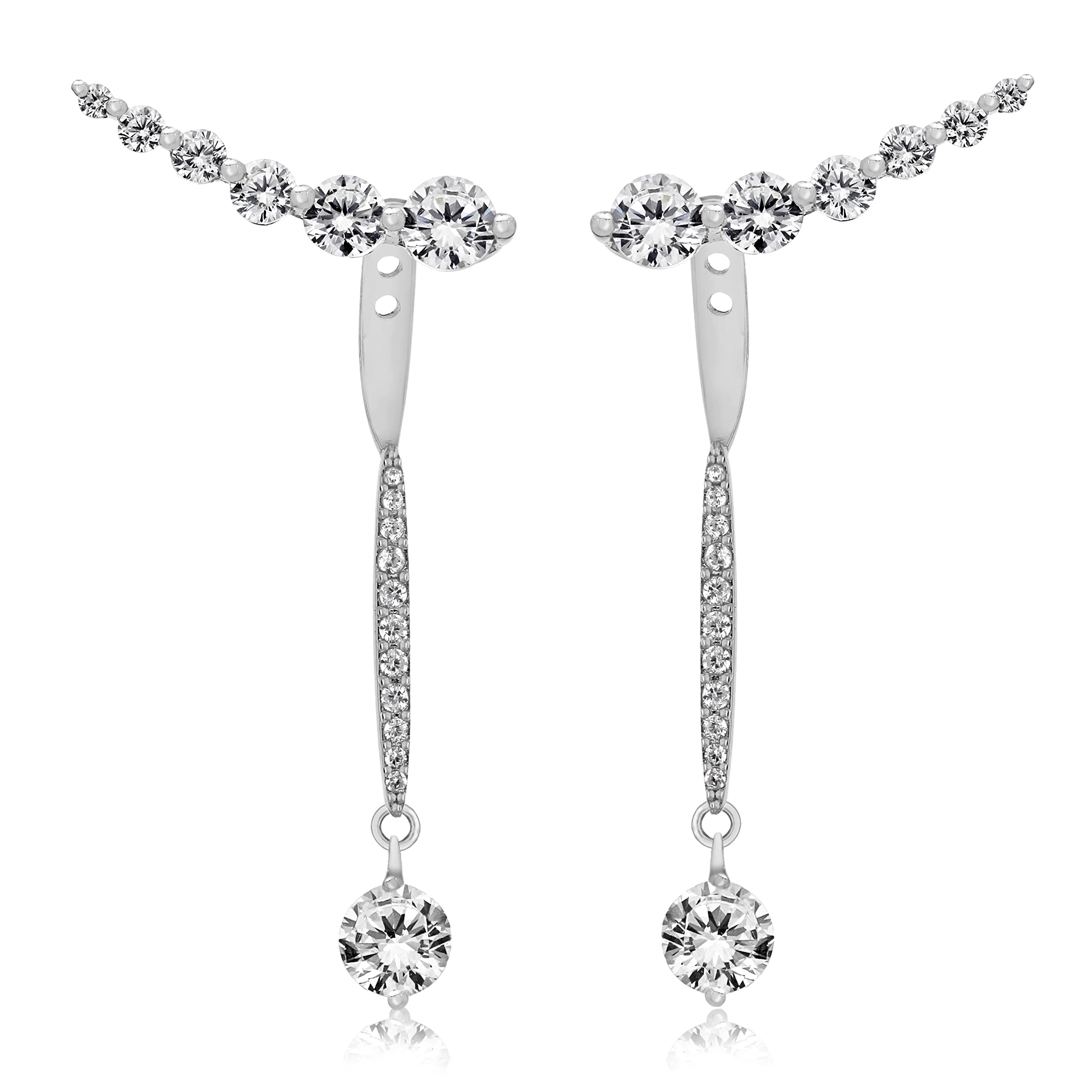Tuscany Silver Women's Sterling Silver Rhodium Plated White Cubic Zirconia Jacket & Crawler Earrings3.5