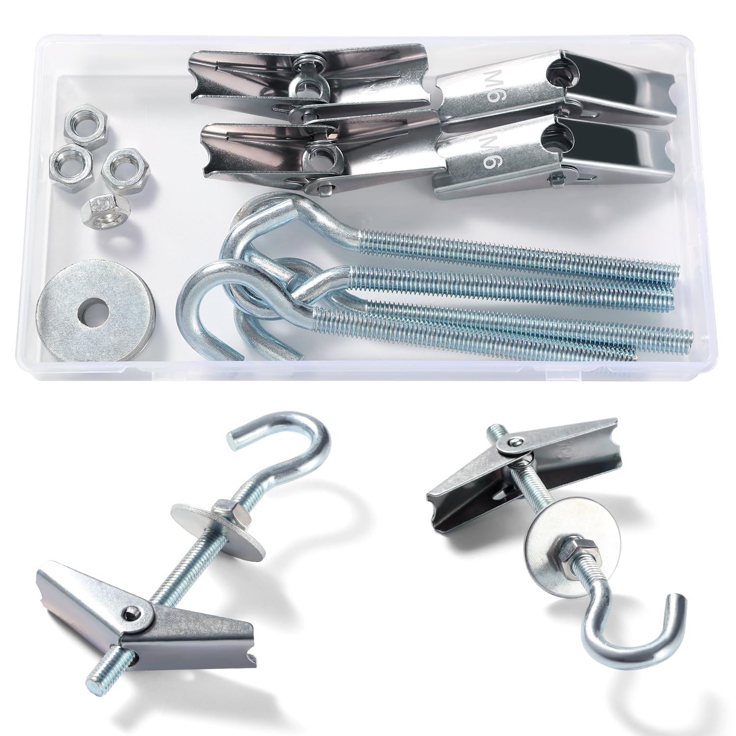 Lyeteung 4 Sets Wing Spring Hooks, Ceiling Plasterboard Mount Hooks, with Hex Nuts, Washers, for Plasterboard Hollow Walls Hanging Plants Fixing