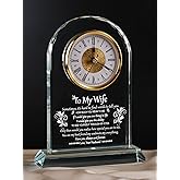 WinTaim Wife Glass Clock Gift from Husband: Unique Birthday, Christmas, Thanksgiving Blessings, Mother's Day, and Valentine Gifts - Elegant Desk Clock with Base for Wife Who Has Everything