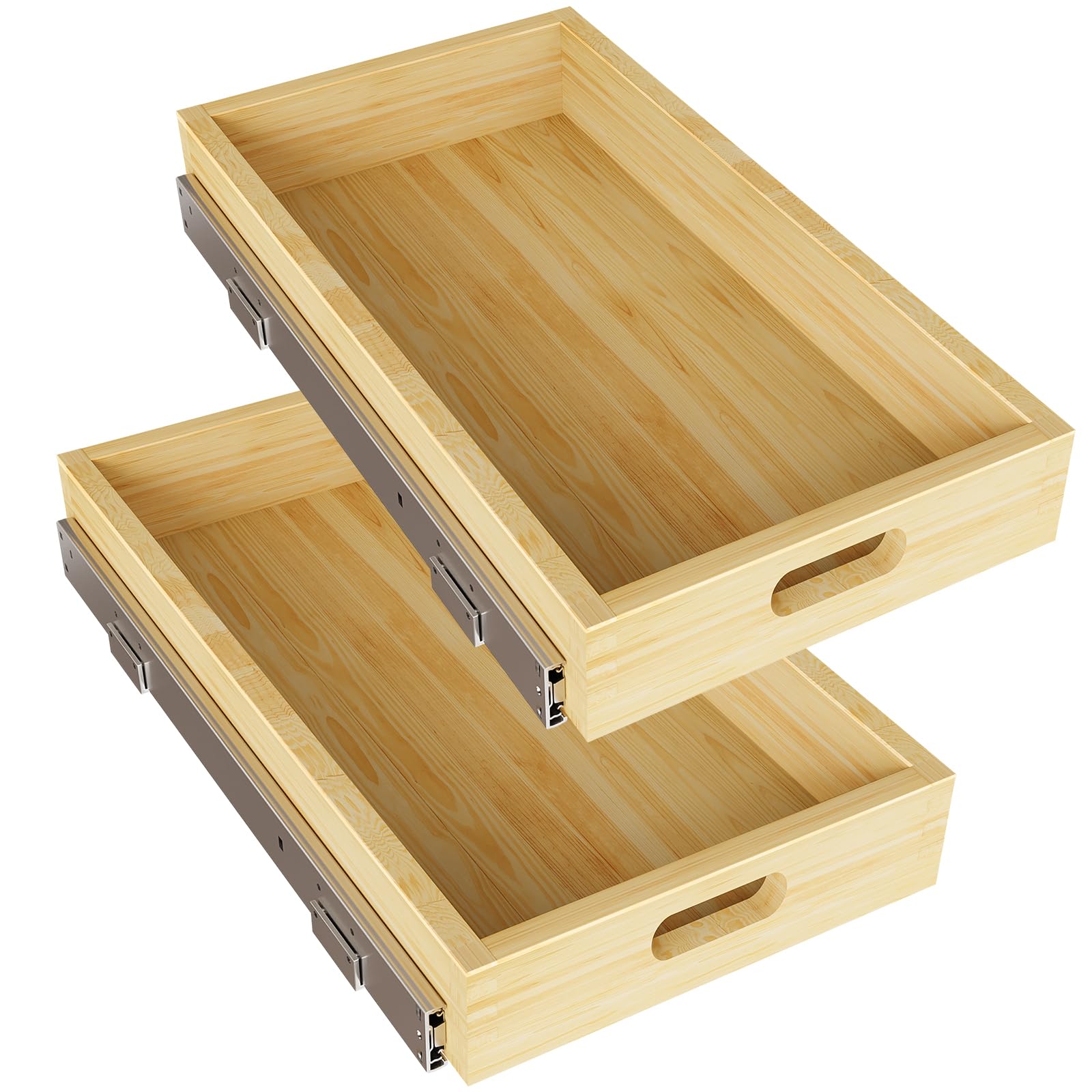 Photo 1 of 2 Set Pull Out Cabinet Organizer, Soft Close Slide Out Wood Drawer Storage Shelves for Kitchen, Base Cabinet Organization for Pantry, Finished, Heavy-Duty, Bottom Assembly (12” W x 21” D)