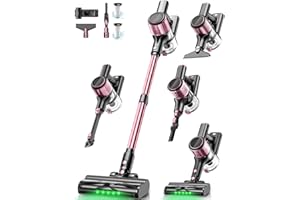 Cordless Vacuum Cleaner,45Kpa Vacuum Cleaners for Home,45min Runtime Rechargeable Stick Vacuum with LED Display,Anti-Tangle &