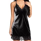Famstar Sexy Satin Lingerie Nightgowns Dress for Women Lace Slips Women Lingerie Chemise Nightgowns