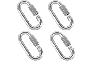 KINJOEK 4 PCS M12 12mm 1/2 Inch Quick Link, 304 Stainless Steel Chain Connector, 4.2" Max Load 2517 Lbs Heavy Duty Screw D Shape Locking aHooks Repair Chain Links for Hammock Camping Outdoor Equipment