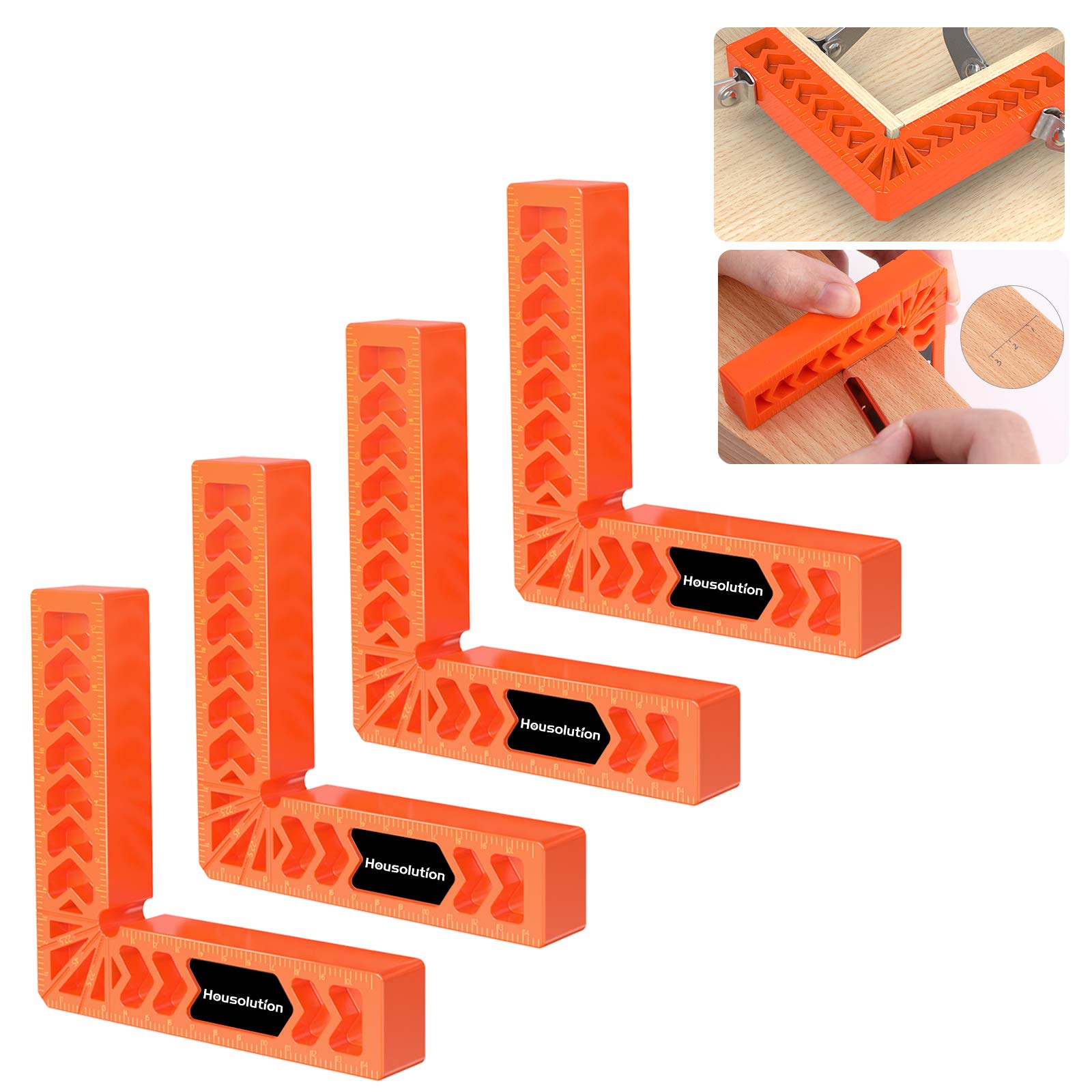Housolution 90 Degree Positioning Squares, 4 Inch Carpentry Squares Woodworking Tool, L-Type Right Angle Clamp Tools, Corner Clamping Square for Picture Frames Boxes Cabinets Drawers (4 Pack)