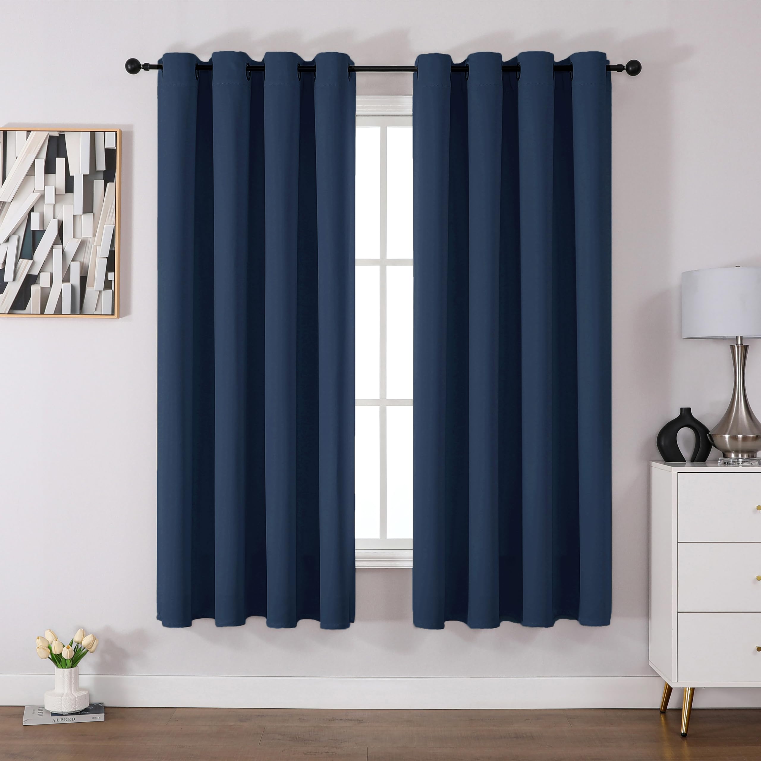CUCRAF Blackout Curtains for Bedroom & Living Room, Navy Blue, 72 Inch Drop, 2 Panels, Thermal, Eyelet, Soundproof Room Dividers W46 x L72