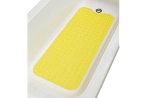 Tike Smart Extra-Long Non-Slip Bathtub & Shower Mat 39”x16” (Smooth/Non-Textured Tubs Only) Safe, Clean, Machine-Washable, Superior Grip&Drainage, Vinyl, Transparent Light Yellow