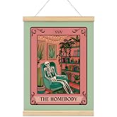NaZaUK Funny Skull Tarot Card Wall Art Decor, Gothic Boho Pink Tarot Witchy Aesthetic Poster Hanger Framed, Skeleton Canvas Decor for Cozy Home Room Bedroom Decor, 12x16 Inch