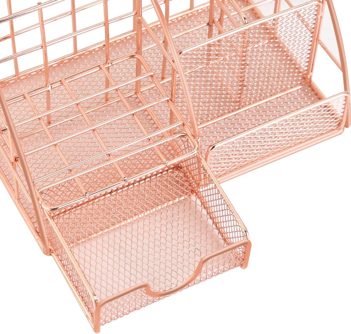 Rose Gold Desk Organizer with Drawer,File Tray and 4 Upright Sections for Pen,Marker,Paper etc, Mesh Metal Multi-Use Stationery Desktop Organizer for Office,School,Home: Home Improvement