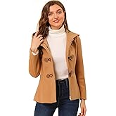 Allegra K Women's Casual Winter Outwear Hooded Button Peacoat Toggle Duffle Coat