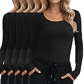 Oakgarden 5 Pack Underscrub for Women Long Sleeve Shirts Fitted Scoop Neck Tops Basic Layering Tee Knit Tops for Nurse