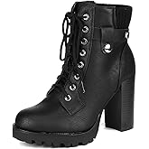 DREAM PAIRS Women's Lace up Combat Ankle Boots High Chunky Heel Fashion Heeled Booties Shoes