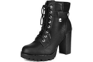 DREAM PAIRS Women's Lace up Combat Ankle Boots High Chunky Heel Fashion Heeled Booties Shoes