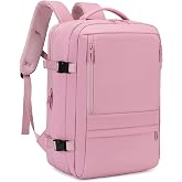 Rcrirth Travel Backpack for Women, Pink | Expandable Carry On, 17.3 Inch Laptop Compartment, Personal Item Travel Bag